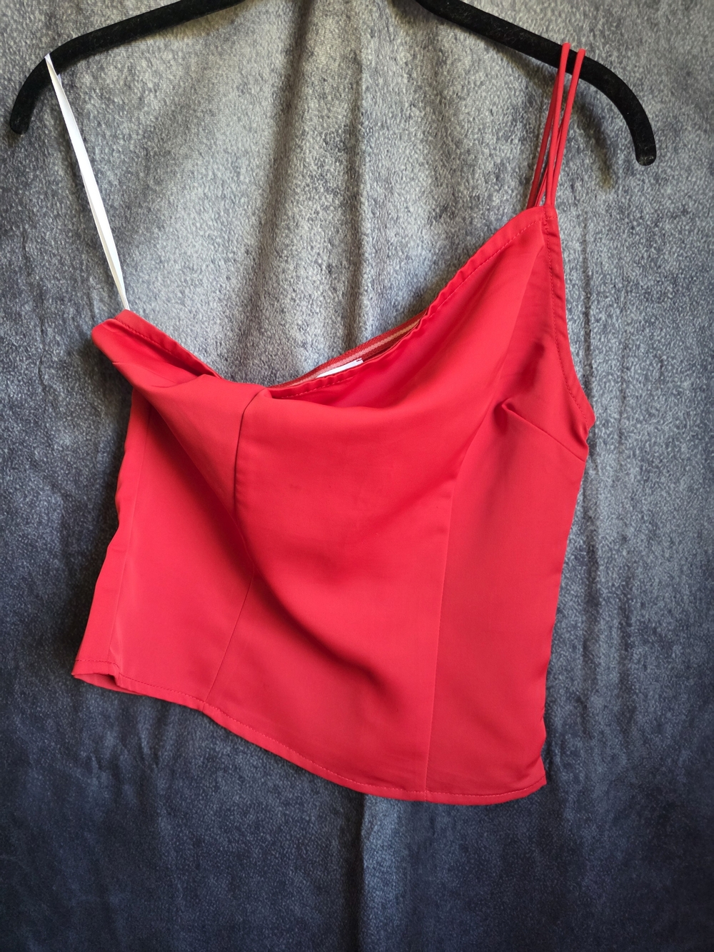 Women’s Red Asymmetric Spaghetti-Strap Top